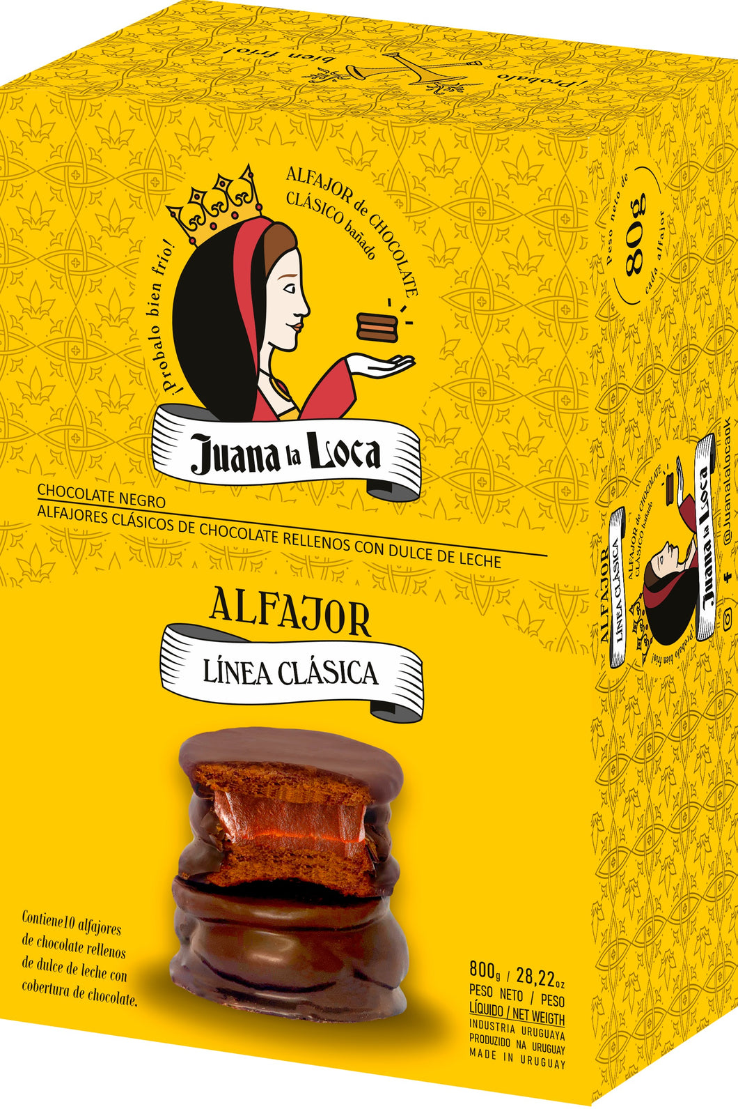 JUANA LA LOCA - Alfajor clásico bañado de chocolate negro X10 unidades - 920g