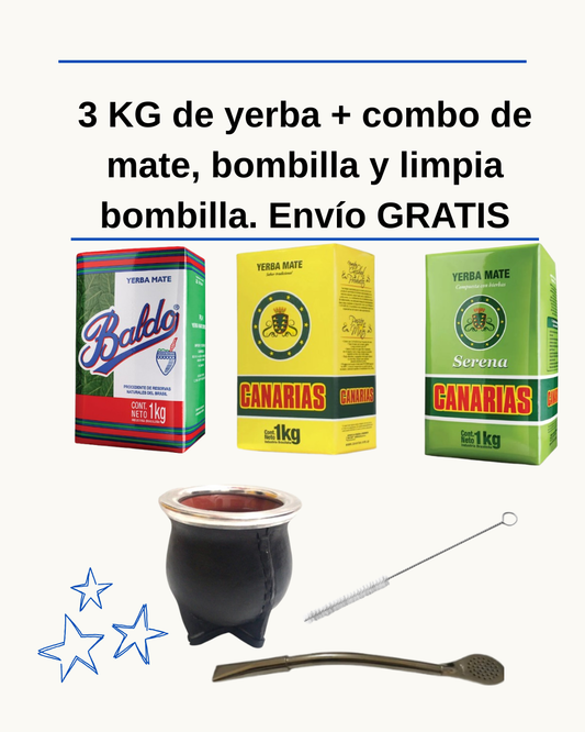 Stock Matero full: 3 kilos Yerba + Mate + Bombilla + Limpia bombilla