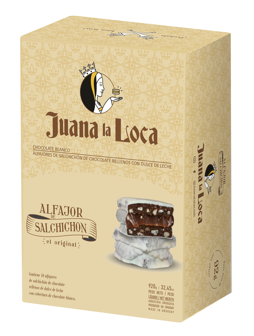 JUANA LA LOCA - Alfajor de salchichón bañado de chocolate blanco X10 unidades - 920g