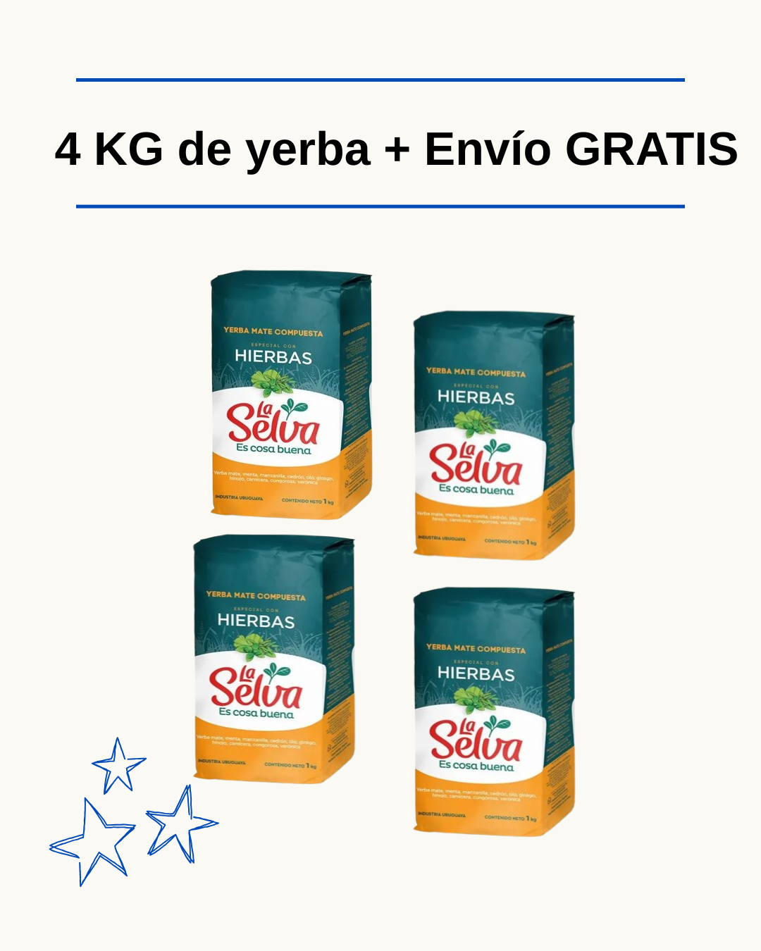 Stock Matero: 4 Kilos de Yerba La Selva Compuesta con Hierbas