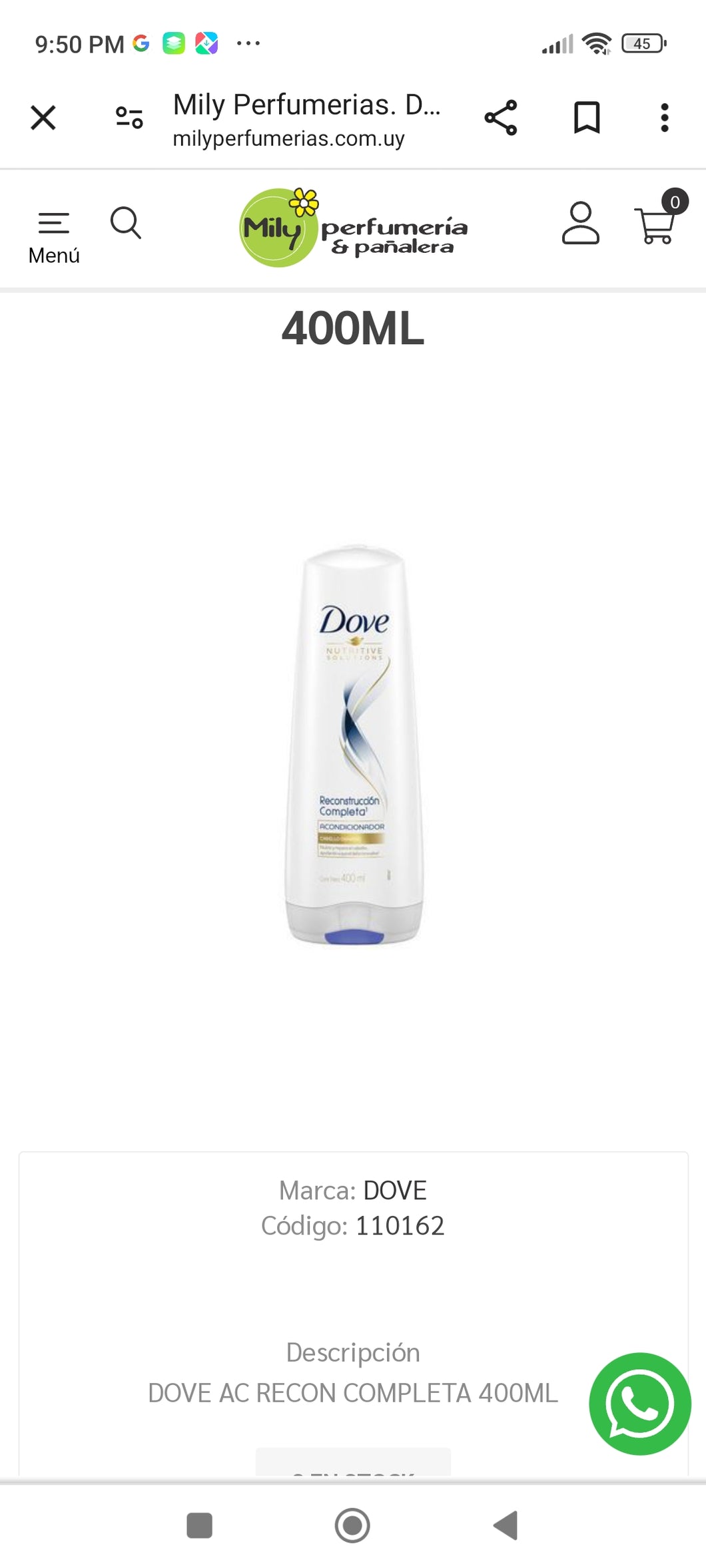 Acondicionador Dove reconstrucción total. 400 ML